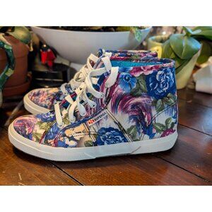 Superga Womens Floral High-Top Sneakers Size 38 EU Canvas Upper Lace-Up White So